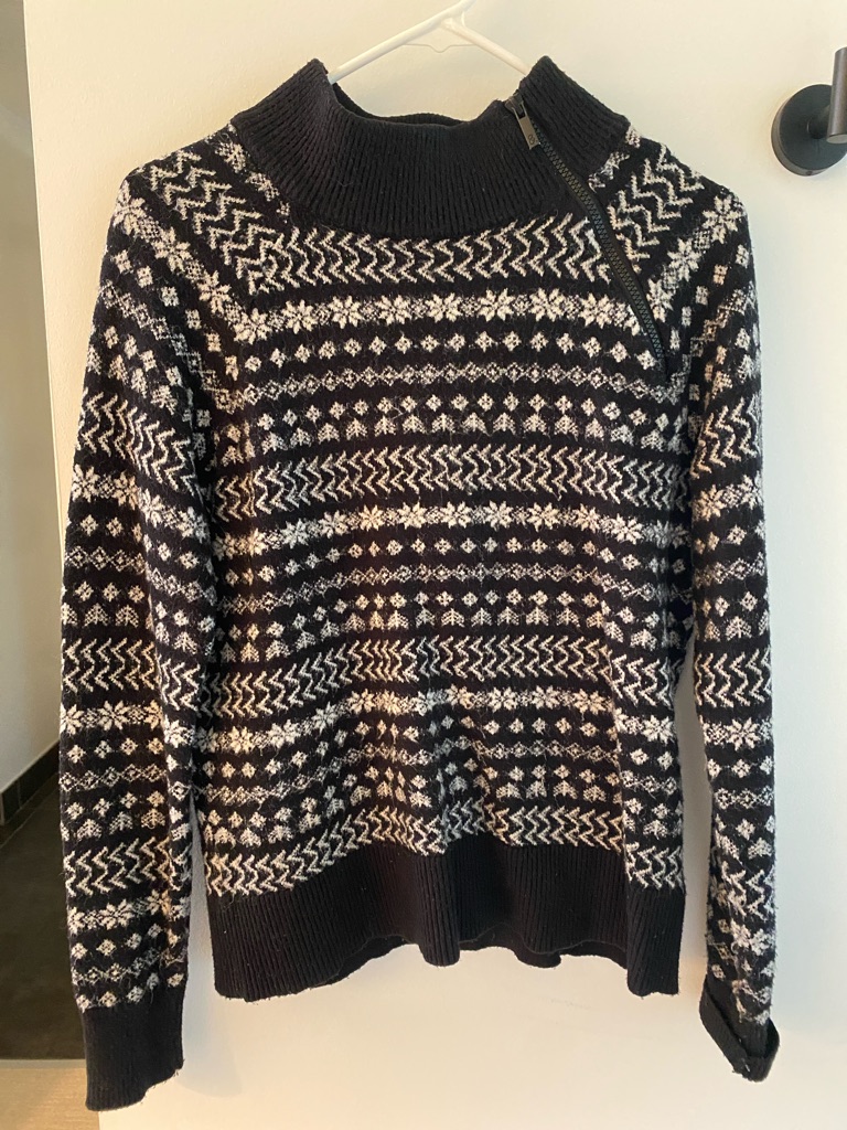 Lou & Grey Black And White Fair Isle Zip-Turtleneck Sweater